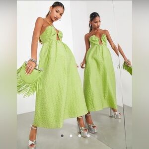 ASOS EDITION Textured Cami Midi Dress With Cut Out & Tiered Hem In Olive Green